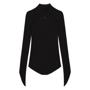 Courrèges Circle Rib Knit Mockneck Sweater With Embroidered Logo - NWT